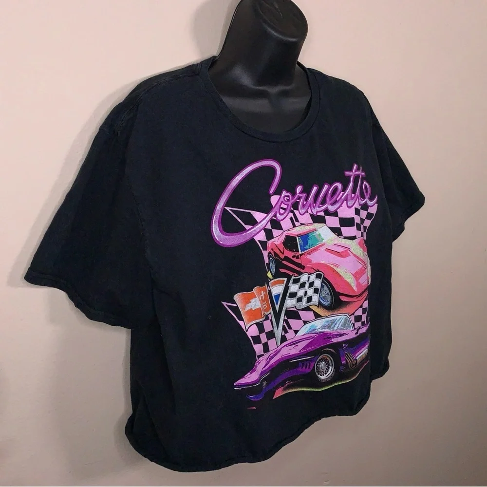 XL Chemistry Corvette Cropped Tshirt Womens Black Pink Graphic Retro Cotton